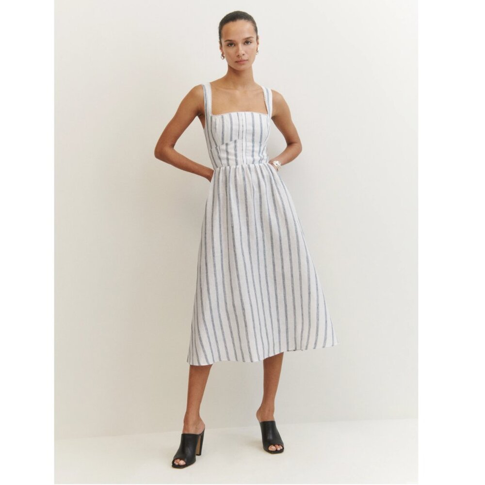 Reformation Tagliatelle Linen Dress in Harbor Stripe